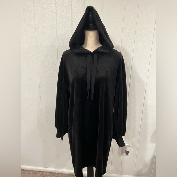 Calvin Klein velour black hoodie dress sweatshirt size L - Picture 3 of 13